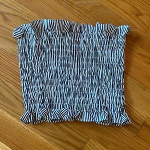 Blue Striped Ruched Tube Top Shirt
